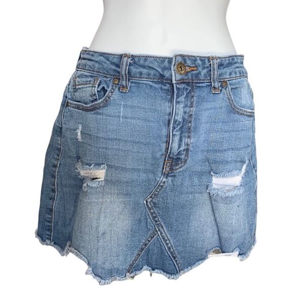 Wax Jean Distressed Blue Jeans Skirt Size Small - Picture 1 of 4